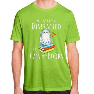 Easily Distracted By Cats And Books Funny Cat & Book Lover Adult ChromaSoft Performance T-Shirt