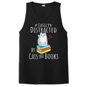 Easily Distracted By Cats And Books Funny Cat & Book Lover PosiCharge Competitor Tank