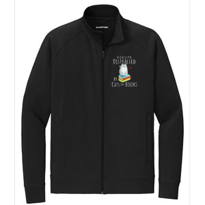 Easily Distracted By Cats And Books Funny Cat & Book Lover Stretch Full-Zip Cadet Jacket