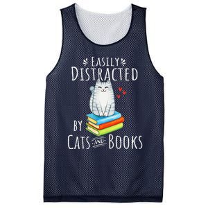 Easily Distracted By Cats And Books Funny Cat & Book Lover Mesh Reversible Basketball Jersey Tank