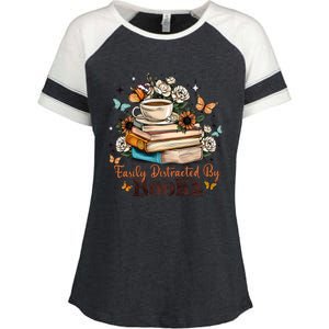 Easily Distracted By Books Bookworm Book Lover Enza Ladies Jersey Colorblock Tee