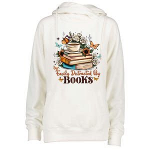 Easily Distracted By Books Bookworm Book Lover Womens Funnel Neck Pullover Hood