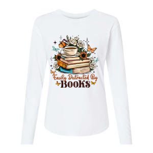 Easily Distracted By Books Bookworm Book Lover Womens Cotton Relaxed Long Sleeve T-Shirt