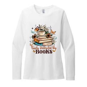 Easily Distracted By Books Bookworm Book Lover Womens CVC Long Sleeve Shirt