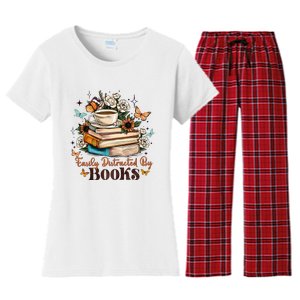 Easily Distracted By Books Bookworm Book Lover Women's Flannel Pajama Set