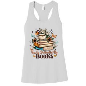 Easily Distracted By Books Bookworm Book Lover Women's Racerback Tank