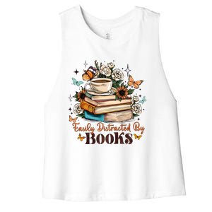 Easily Distracted By Books Bookworm Book Lover Women's Racerback Cropped Tank