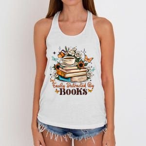 Easily Distracted By Books Bookworm Book Lover Women's Knotted Racerback Tank