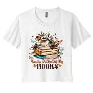 Easily Distracted By Books Bookworm Book Lover Women's Crop Top Tee