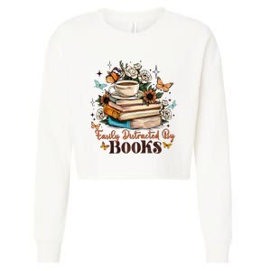 Easily Distracted By Books Bookworm Book Lover Cropped Pullover Crew