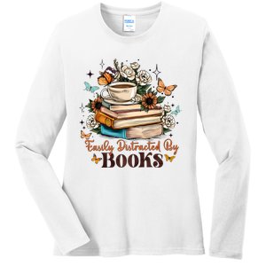 Easily Distracted By Books Bookworm Book Lover Ladies Long Sleeve Shirt