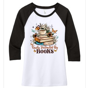 Easily Distracted By Books Bookworm Book Lover Women's Tri-Blend 3/4-Sleeve Raglan Shirt