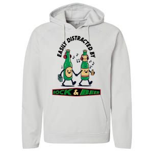 Easily Distracted By Rock And Beer Performance Fleece Hoodie