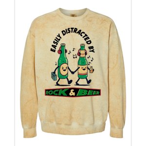 Easily Distracted By Rock And Beer Colorblast Crewneck Sweatshirt