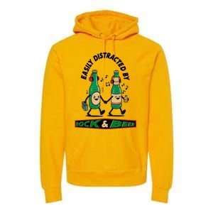 Easily Distracted By Rock And Beer Premium Hoodie