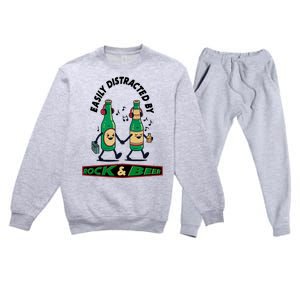 Easily Distracted By Rock And Beer Premium Crewneck Sweatsuit Set