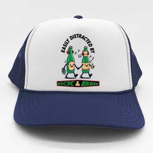 Easily Distracted By Rock And Beer Trucker Hat