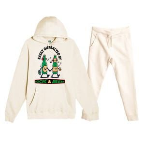 Easily Distracted By Rock And Beer Premium Hooded Sweatsuit Set