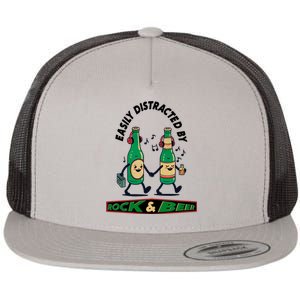 Easily Distracted By Rock And Beer Flat Bill Trucker Hat