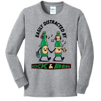 Easily Distracted By Rock And Beer Kids Long Sleeve Shirt