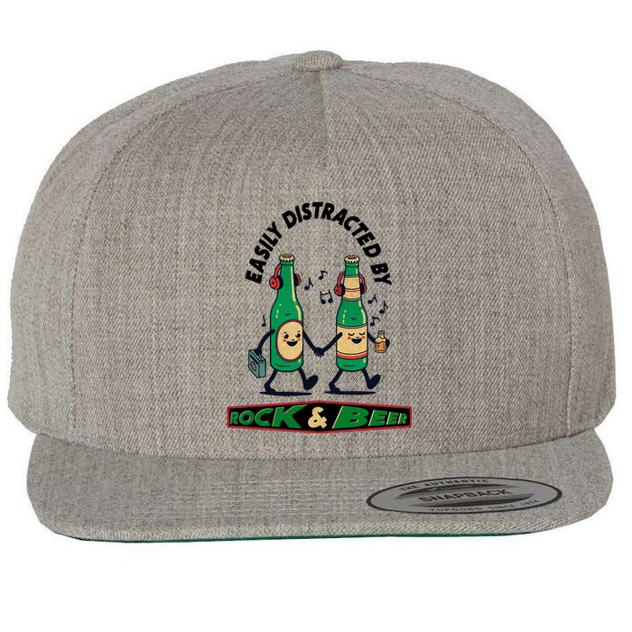 Easily Distracted By Rock And Beer Wool Snapback Cap