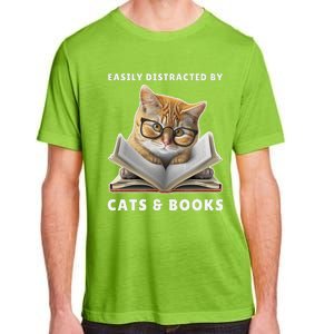 Easily Distracted By Cats And Books Cat Book Lover Club Adult ChromaSoft Performance T-Shirt