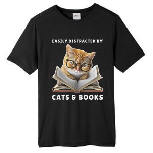 Easily Distracted By Cats And Books Cat Book Lover Club Tall Fusion ChromaSoft Performance T-Shirt