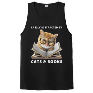 Easily Distracted By Cats And Books Cat Book Lover Club PosiCharge Competitor Tank