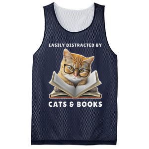 Easily Distracted By Cats And Books Cat Book Lover Club Mesh Reversible Basketball Jersey Tank