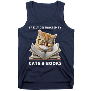 Easily Distracted By Cats And Books Cat Book Lover Club Tank Top