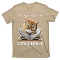 Easily Distracted By Cats And Books Cat Book Lover Club T-Shirt