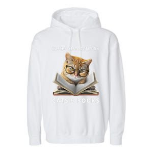 Easily Distracted By Cats And Books Cat Book Lover Club Garment-Dyed Fleece Hoodie