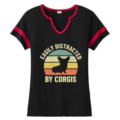 Easily Distracted By Corgis Gift Ladies Halftime Notch Neck Tee