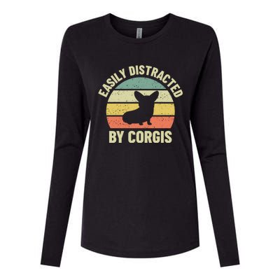 Easily Distracted By Corgis Gift Womens Cotton Relaxed Long Sleeve T-Shirt