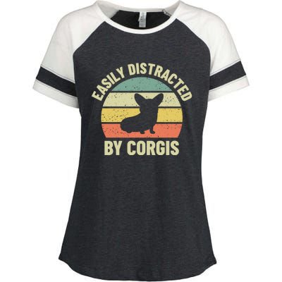 Easily Distracted By Corgis Gift Enza Ladies Jersey Colorblock Tee