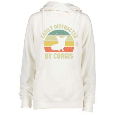 Easily Distracted By Corgis Gift Womens Funnel Neck Pullover Hood