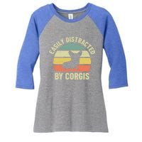 Easily Distracted By Corgis Gift Women's Tri-Blend 3/4-Sleeve Raglan Shirt