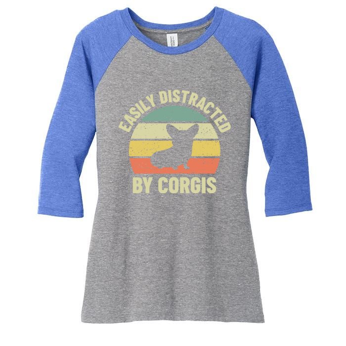 Easily Distracted By Corgis Gift Women's Tri-Blend 3/4-Sleeve Raglan Shirt