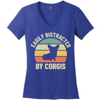 Easily Distracted By Corgis Gift Women's V-Neck T-Shirt