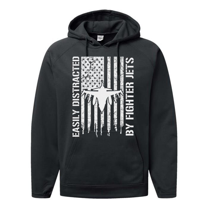 Easily Distracted By Fighter Jets American Flag Patriotic Performance Fleece Hoodie