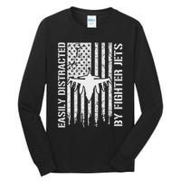 Easily Distracted By Fighter Jets American Flag Patriotic Tall Long Sleeve T-Shirt