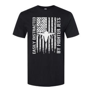 Easily Distracted By Fighter Jets American Flag Patriotic Softstyle CVC T-Shirt