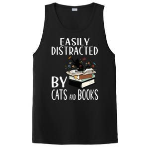 Easily Distracted By Cats And Books Funny Cat & Book Lover PosiCharge Competitor Tank