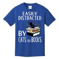 Easily Distracted By Cats And Books Funny Cat & Book Lover Kids T-Shirt