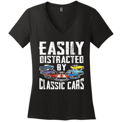 Easily Distracted By Classic Cars Women's V-Neck T-Shirt