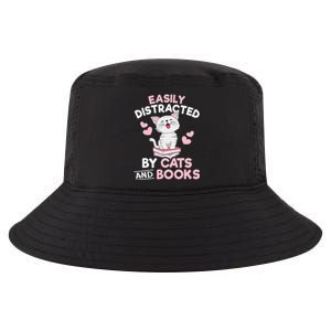 Easily Distracted By Cats And Books Cute Cat Book Lover Cool Comfort Performance Bucket Hat