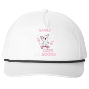 Easily Distracted By Cats And Books Cute Cat Book Lover Snapback Five-Panel Rope Hat