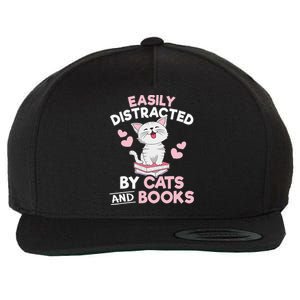 Easily Distracted By Cats And Books Cute Cat Book Lover Wool Snapback Cap