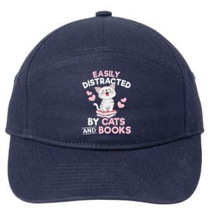 Easily Distracted By Cats And Books Cute Cat Book Lover 7-Panel Snapback Hat