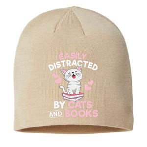 Easily Distracted By Cats And Books Cute Cat Book Lover Sustainable Beanie